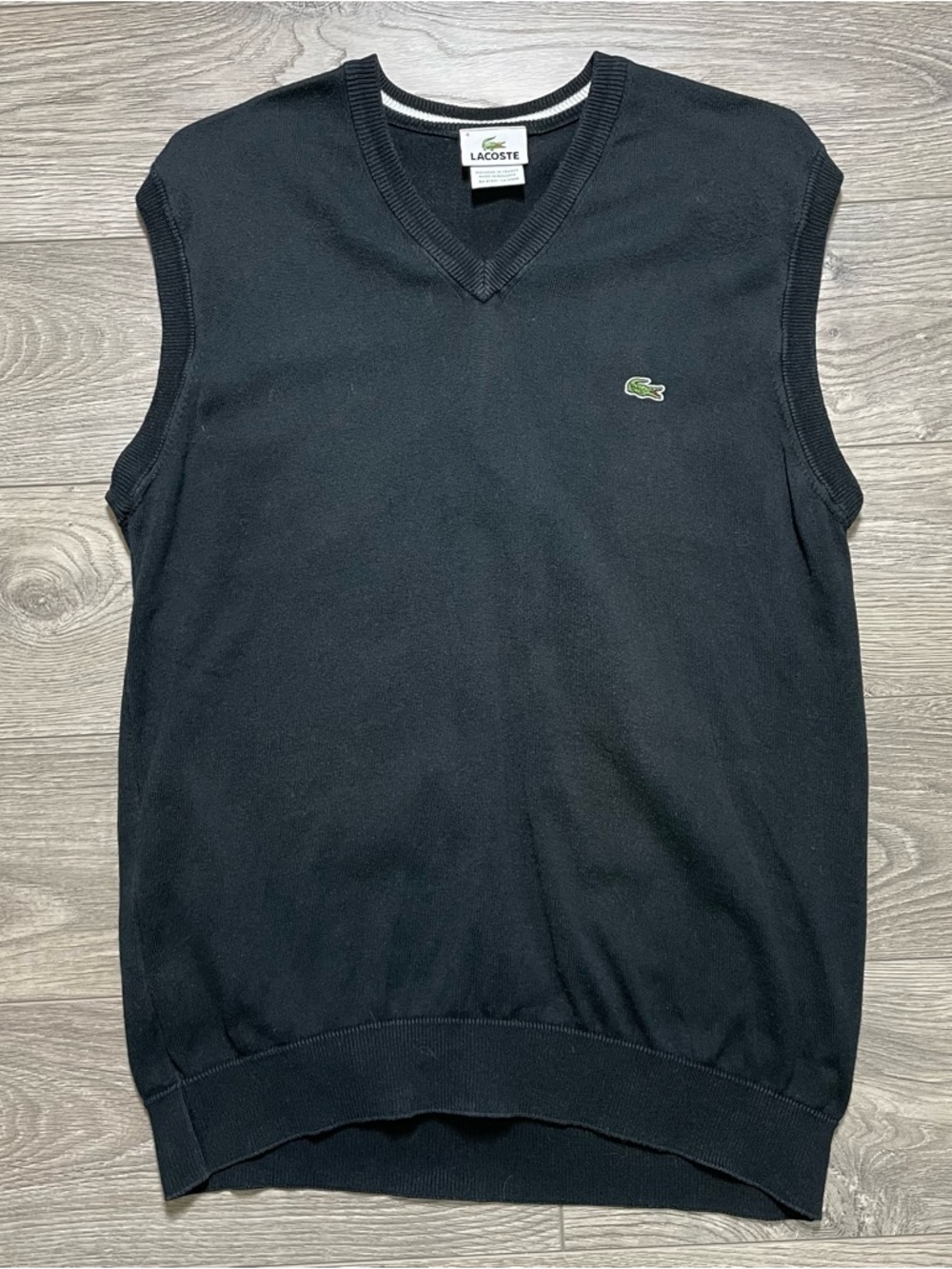 Lacoste Black Men's V-Neck Sleeveless Knit Vest with Green Croc